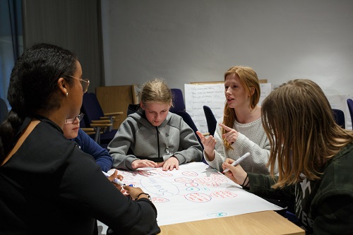 group of girls sitting around a table discussing four methods of oral delivery
