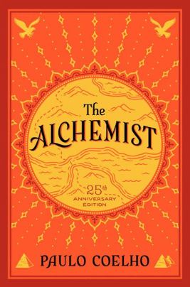 Red page showing The Alchemist and the author Paulo Coelho