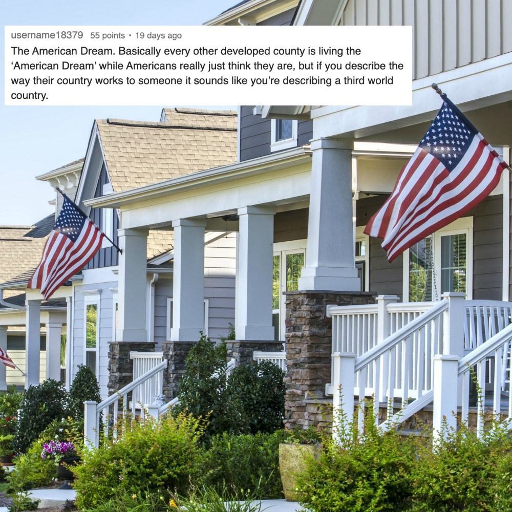 a building with two american flags showing the american problems